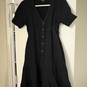 Madewell black gauze tiered midi dress